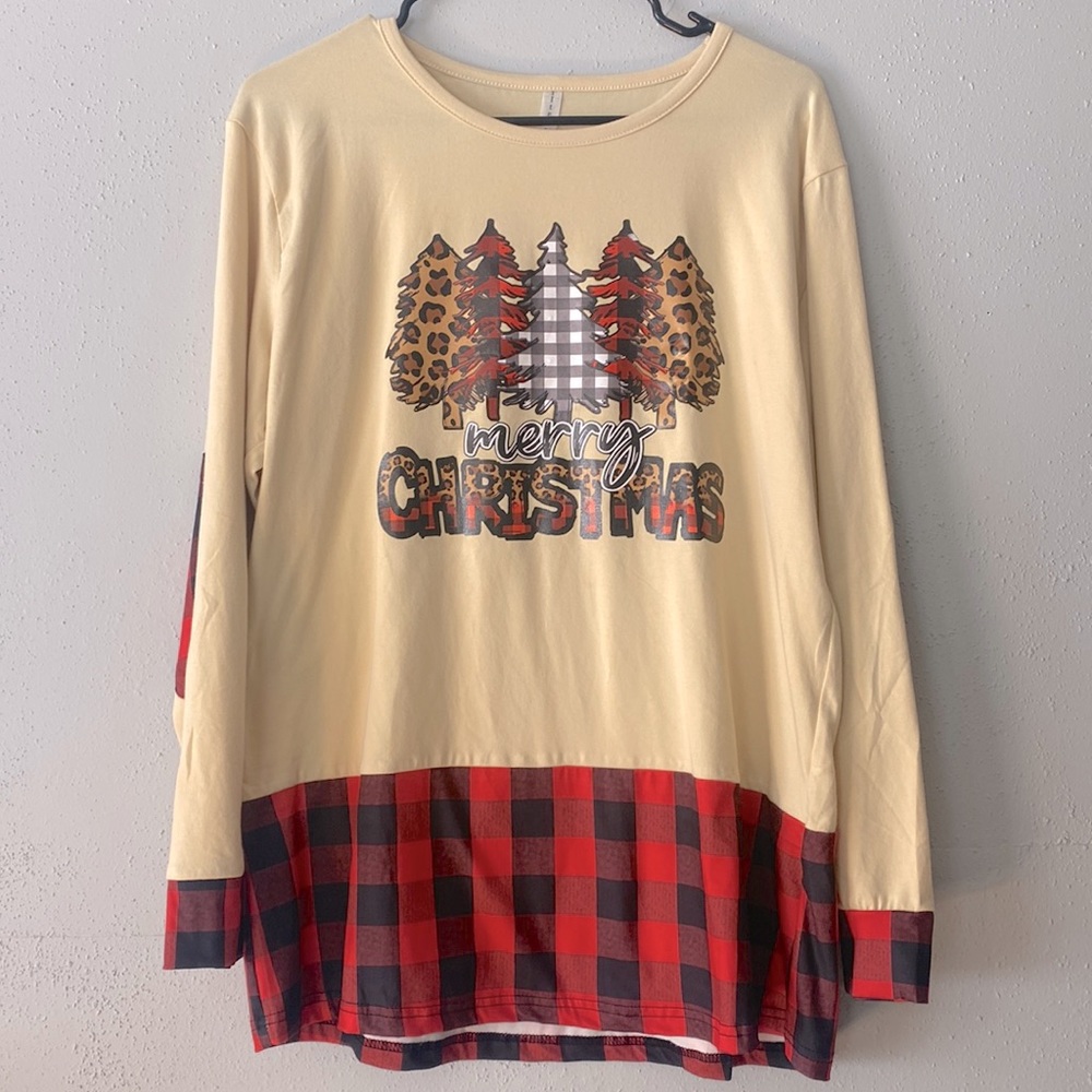 Merry Christmas Women’s Large Long Sleeve Buffalo Black/Red